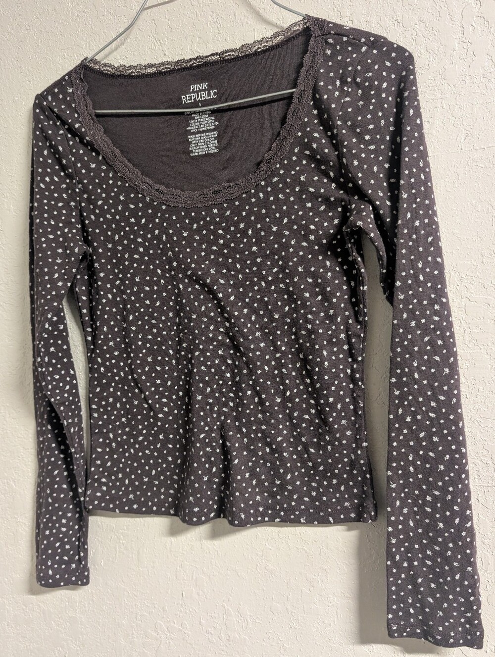 Pink Republic Long Sleeve Top S Brown Leaf Fall Lace Dainty Lagenlook Goblin